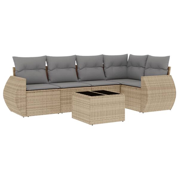 vidaXL 6-delige Loungeset met kussens poly rattan beige