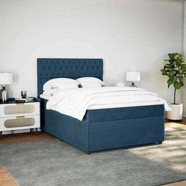 vidaXL Boxspring met matras fluweel donkerblauw 140x200 cm