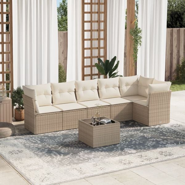 vidaXL 7-delige Loungeset met kussens poly rattan beige