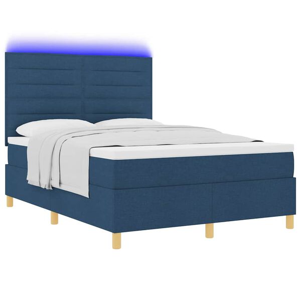 vidaXL LED Box Spring Bed met matras Blauw 160 x 200 cm Stof