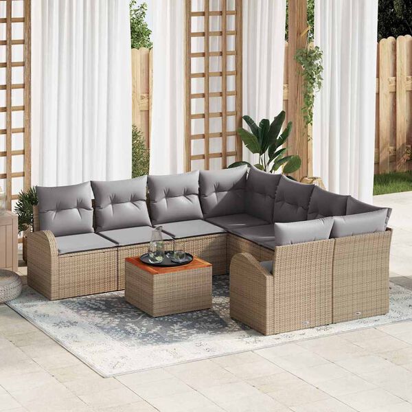 vidaXL Tuinbankenset met opslag 9 pcs Beige en Licht Grijs poly rattan