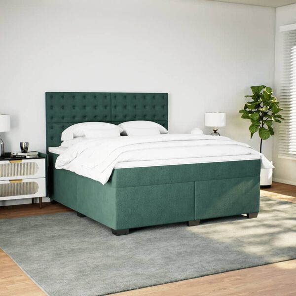 vidaXL Boxspring met matras fluweel donkergroen 180x200 cm