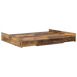 vidaXL Opbergbedframe met lade Oud Hout 135 x 190 cm Bewerkt hout