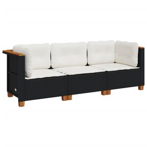 vidaXL Tuinbank 3-zits met kussens poly rattan zwart