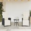 vidaXL 3-delige Bistroset met kussens poly rattan zwart
