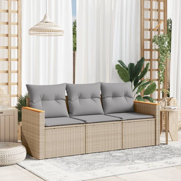 vidaXL 3-delige Loungeset met kussens poly rattan gemengd beige