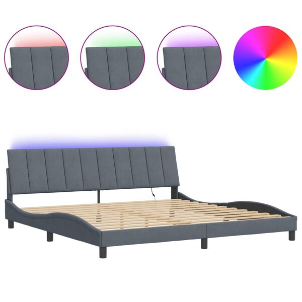 vidaXL Bedframe met LED zonder matras "Hanko" fluweel donkergrijs 200x200 cm