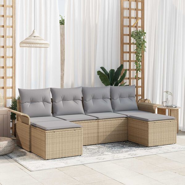 vidaXL Tuin Sofa Set met kussen 6 pcs Beige poly rattan