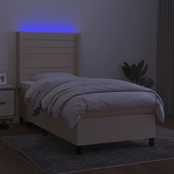 vidaXL Boxspring met matras en LED stof cr&egrave;mekleurig 100x200 cm