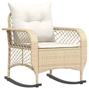 vidaXL Tuinschommelstoel met kussens poly rattan beige