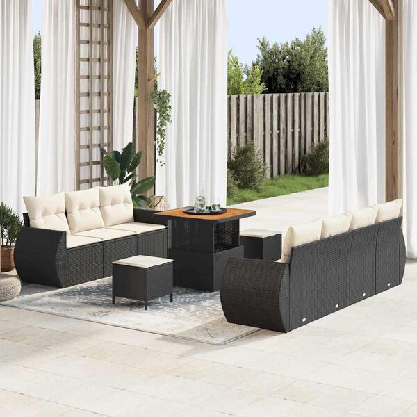 vidaXL Tuin Sofa Set met kussen 10 pcs Zwart en crème 80 x 80 x 71 cm