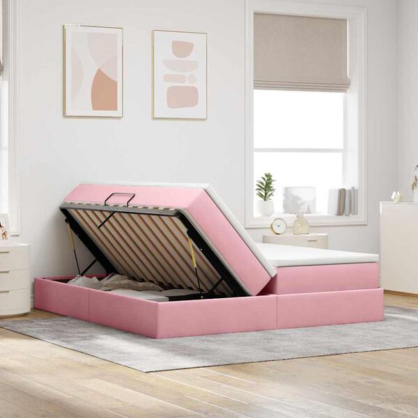 vidaXL Opbergbed met matras met matras Roze 200 x 200 cm Fluweel