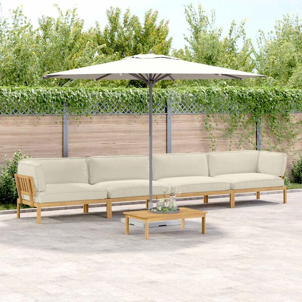 vidaXL Bankstel met kussen Effen 5 pcs Cr&egrave;me Massief Acaciahout