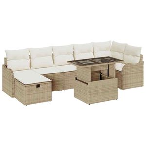 vidaXL Tuin Sofa Set met kussen met opslag 8 pcs Beige Poly riet