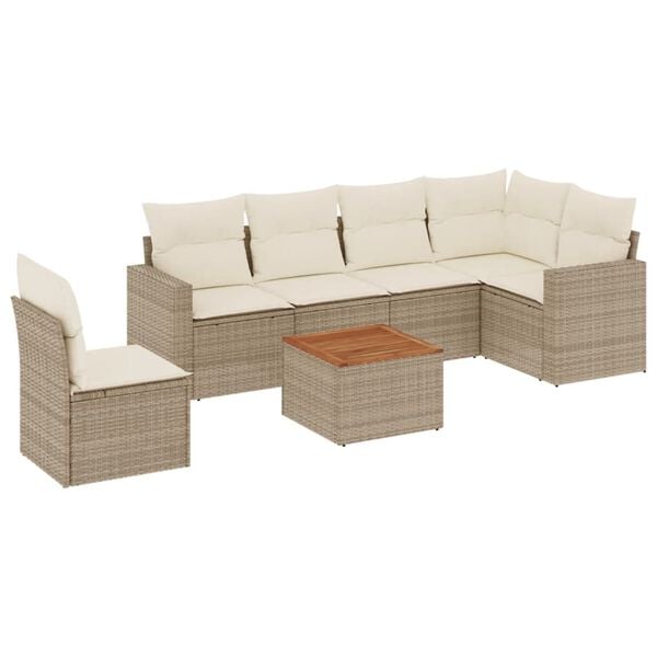 vidaXL 7-delige Loungeset met kussens poly rattan beige
