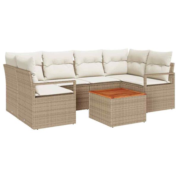 vidaXL Tuinbankenset met opslag 7 pcs Beige en Cr&egrave;me poly rattan
