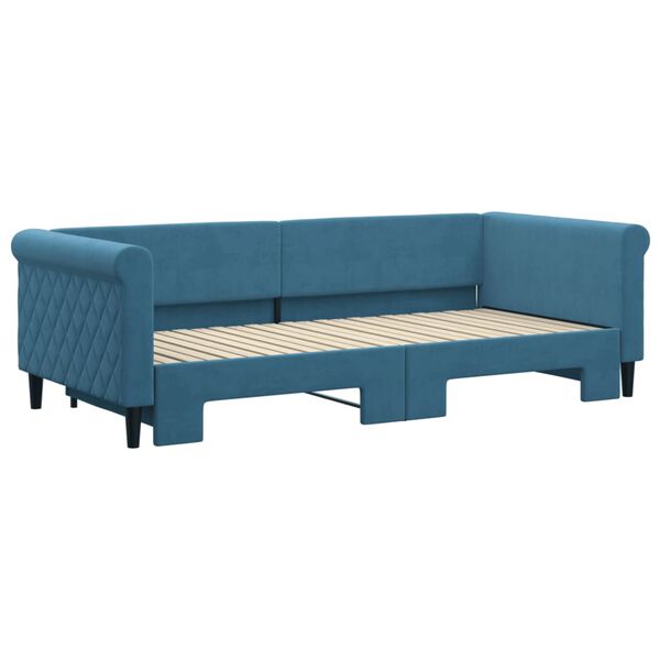 vidaXL Slaapbank met onderschuifbed 90x200 cm fluweel blauw