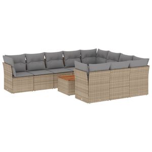 vidaXL 11-delige Loungeset met kussens poly rattan gemengd beige