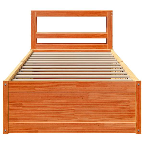 vidaXL Bedframe met hoofdbord massief grenenhout wasbruin 90x200 cm