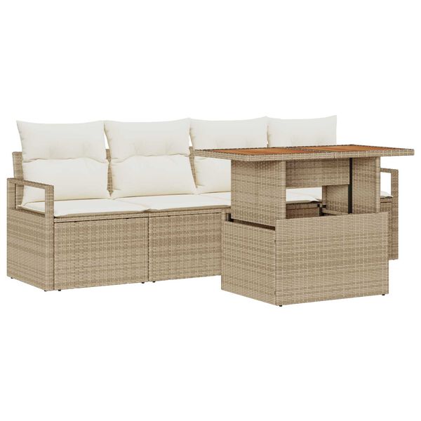 vidaXL Tuin Sofa Set met opslag 5 pcs Beige Poly riet