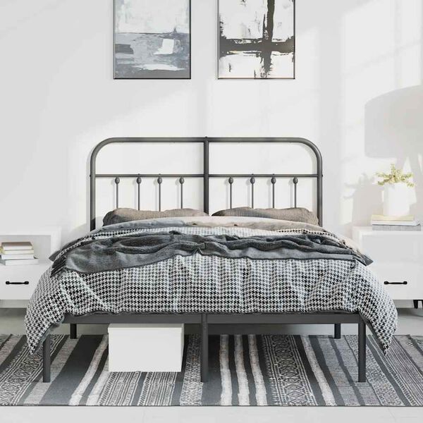 vidaXL Bedframe met hoofdbord metaal zwart 135x190 cm