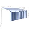 vidaXL Luifel met rolgordijn, LED en windsensor 3x2,5 m blauw en wit