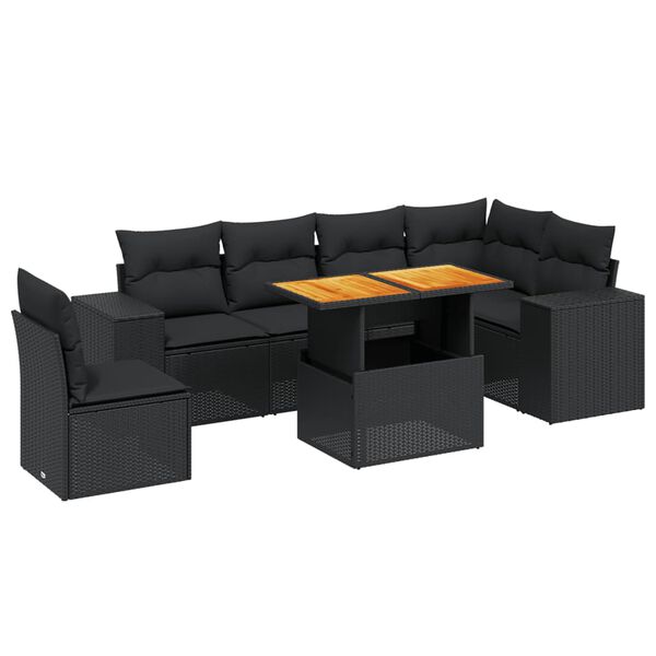 vidaXL 7-delige Loungeset met kussens poly rattan zwart