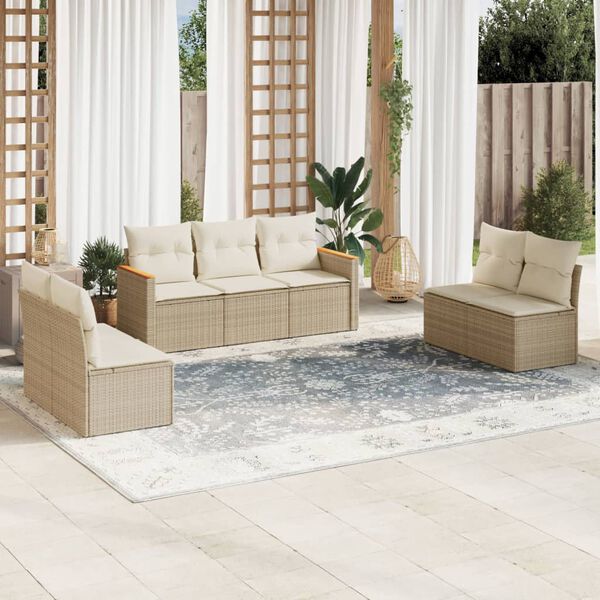 vidaXL 7-delige Loungeset met kussens poly rattan beige
