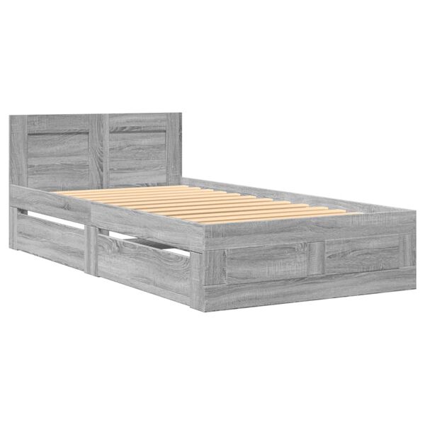 vidaXL Bedframe met hoofdeinde bewerkt hout grijs sonoma 90x200 cm