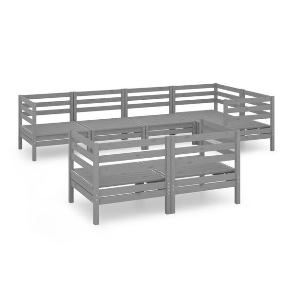 vidaXL 7-delige Loungeset massief grenenhout grijs