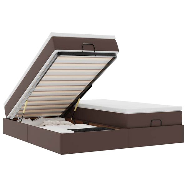 vidaXL Ottoman bed met matrassen 200x200cm kunstleer bruin