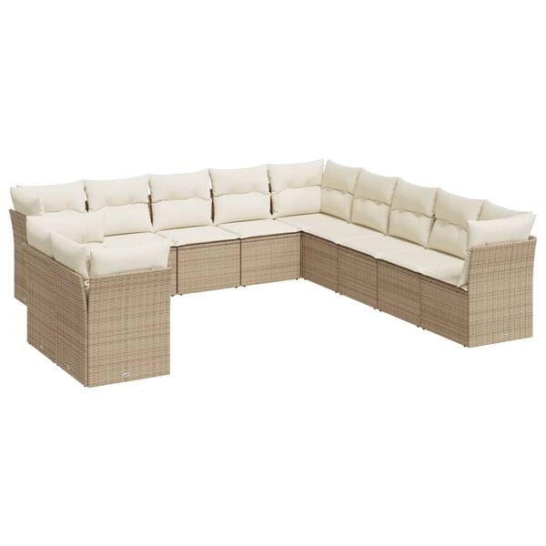 vidaXL 11-delige Tuinset met kussens poly rattan beige