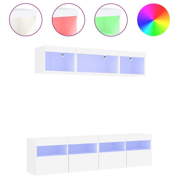 vidaXL 5-delige Tv-wandmeubelset met LED-verlichting bewerkt hout wit