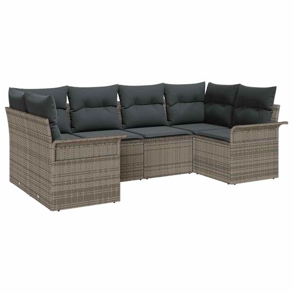 vidaXL Tuin Sofa Set met kussen met opslag 6 pcs Grijs Poly riet