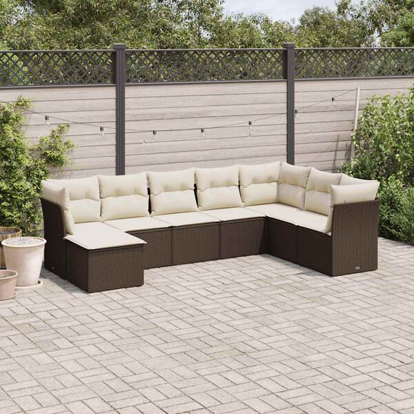 vidaXL 8-delige Loungeset met kussens poly rattan bruin