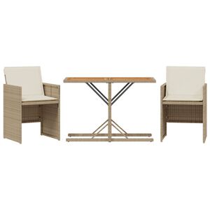 vidaXL 3-delige Bistroset met kussens poly rattan beige