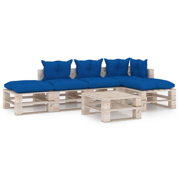 vidaXL 6-delige Loungeset met kussens pallet grenenhout