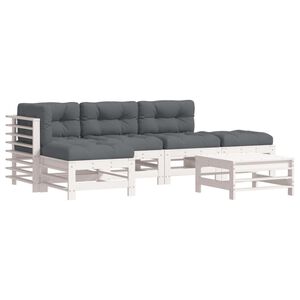 vidaXL 6-delige Loungeset met kussens massief hout wit