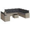 vidaXL 10-delige Loungeset met kussens poly rattan lichtgrijs