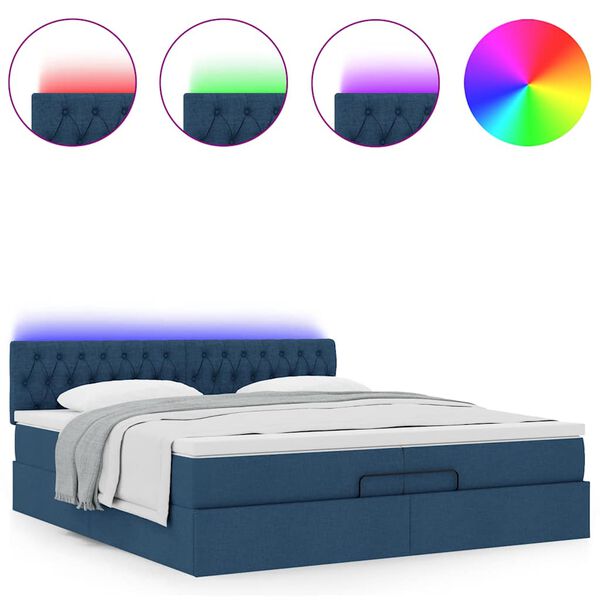 vidaXL Ottoman bed met matrassen en LED's 200x200cm stof blauw