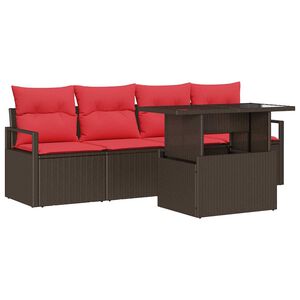 vidaXL Tuin Sofa Set met opslag 5 pcs Bruin en Rood poly rattan
