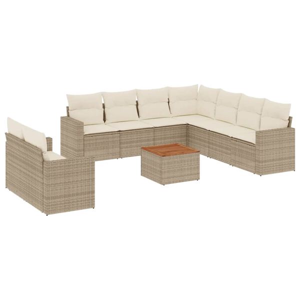 vidaXL 10-delige Loungeset met kussens poly rattan beige