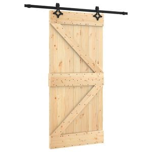vidaXL Schuifdeur Naturel en Zwart 95 x 210 cm Massief Grenenhout