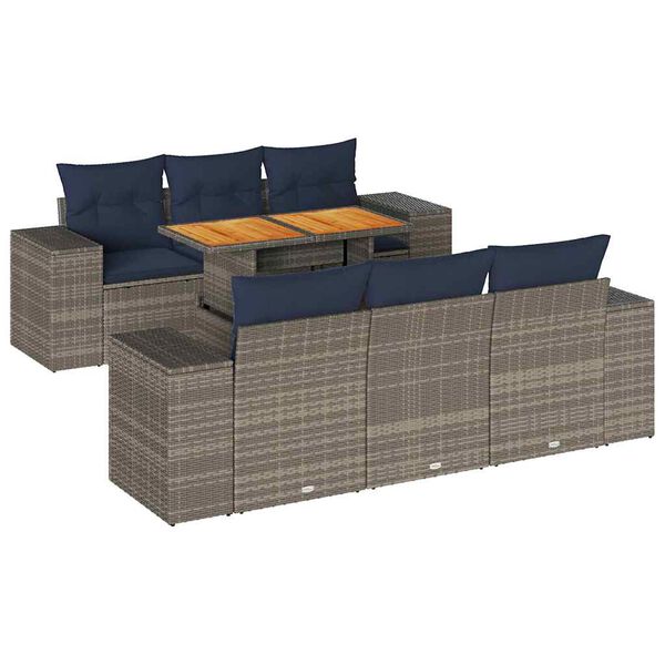 vidaXL 7-delige Loungeset met kussens poly rattan grijs