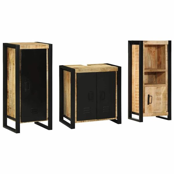 vidaXL Badkamermeubelset 3 pcs Bruin en zwart Massief Mango Hout