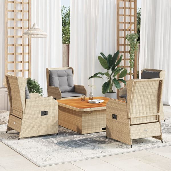 vidaXL 5-delige Loungeset met kussens poly rattan beige