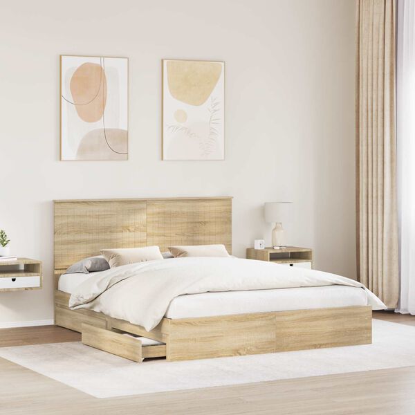 vidaXL Opslag bed met lade Sonoma Eiken 160 x 200 cm Bewerkt hout
