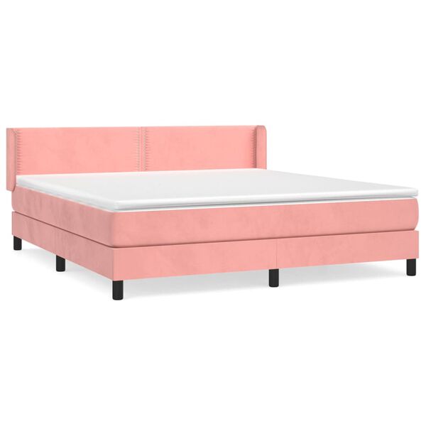 vidaXL Boxspring met matras fluweel roze 180x200 cm