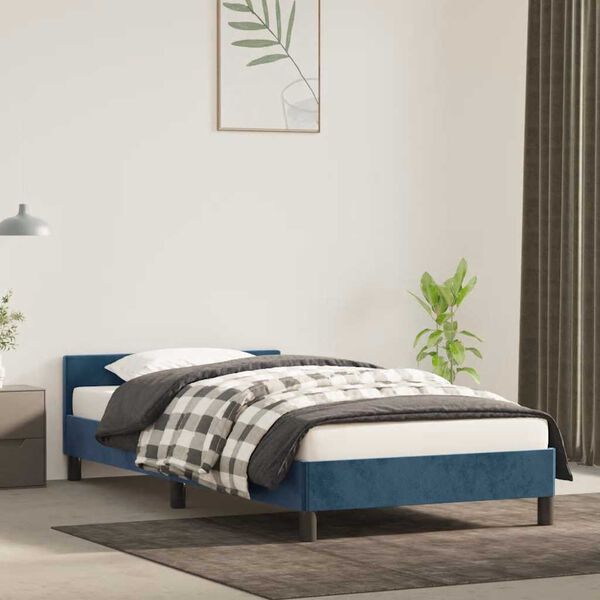 vidaXL Bedframe zonder matras 90x200 cm fluweel donkerblauw