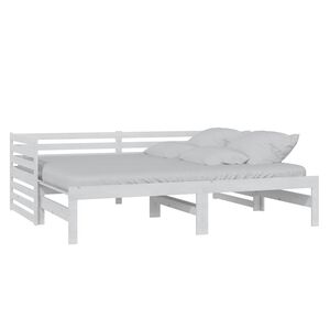 vidaXL Bedbank uitschuifbaar massief grenenhout wit 2x(90x200) cm